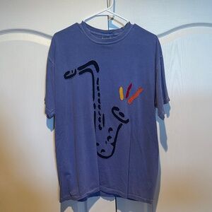 Vtg Blue/Purple T-Shirt with Saxophone Graphic
